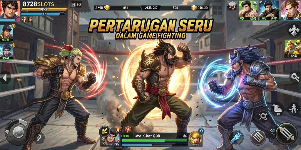 Tangkapan layar 8728SLOTS menampilkan aksi pertarungan yang intens dan menarik.