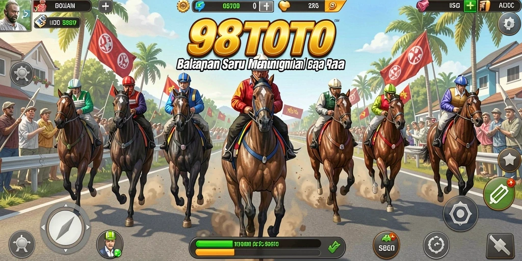 Screenshot gameplay 98TOTO menampilkan aksi balapan yang mendebarkan.