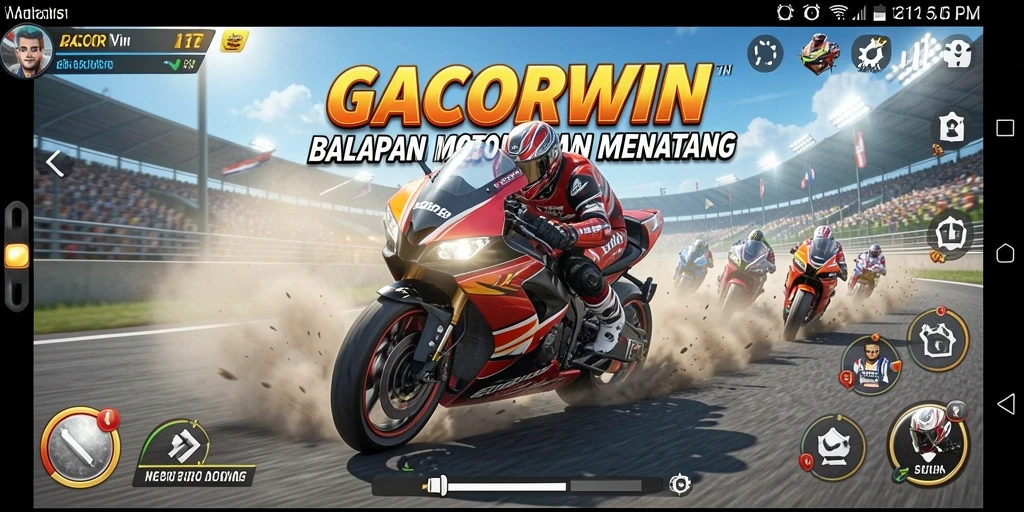 Gameplay seru GACORWIN dengan balapan motor di trek menantang.