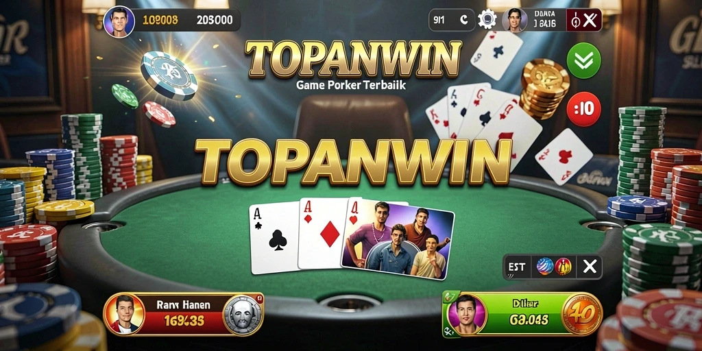 Screenshot gameplay TOPANWIN dengan pemain poker yang berkompetisi.